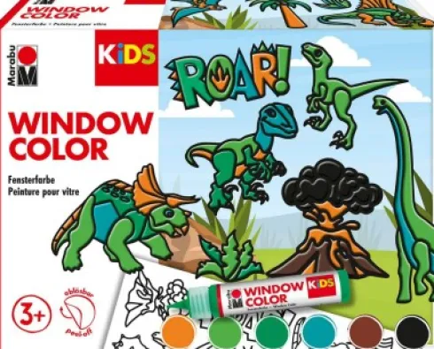 Marabu - Fun & Fancy - Vinduesmaling - Dinosaur + Motiver - 6X25 ML