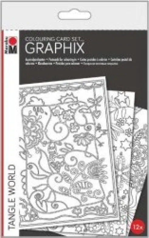 Marabu - Graphix - Mal Selv Postkort - Tangle World - 12 Stk