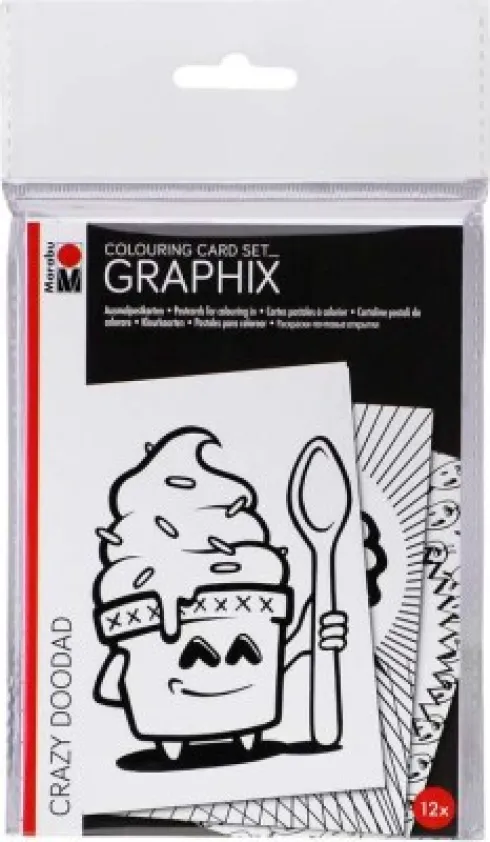 Marabu - Graphix - Mal Selv Postkort - Crazy Doodad - 12 Stk