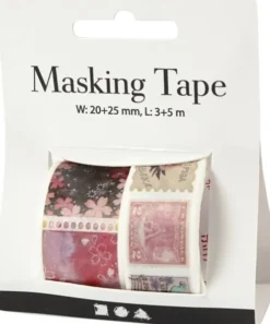Masking Tape - Frimærke- Og Blomstermotiver - L 3+5 M - B 20+25 MM - 2 Ruller