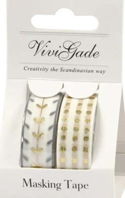 Masking Tape - Hjerter Og Prikker - Folie - B 15 MM - Guld - Hvid - 2X4 M