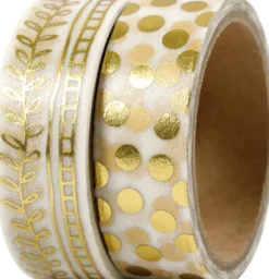 Masking Tape - Ranke Og Prikker - Folie - B 15 MM - Guld - 2X4 M