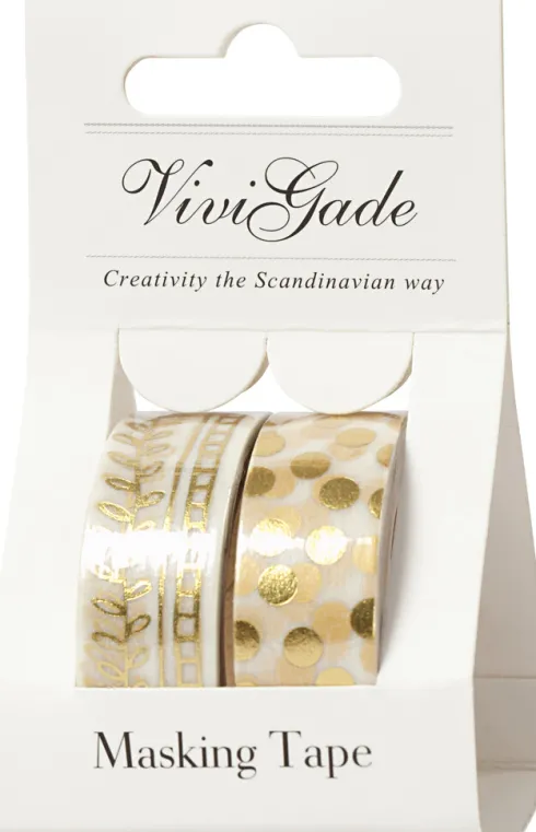 Masking Tape - Ranke Og Prikker - Folie - B 15 MM - Guld - 2X4 M