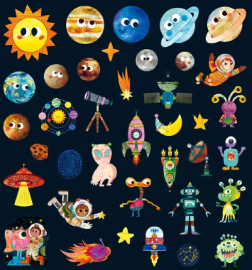 Mieredu - Jelly Stickers 38 Stk - Flytbare - Astronaut