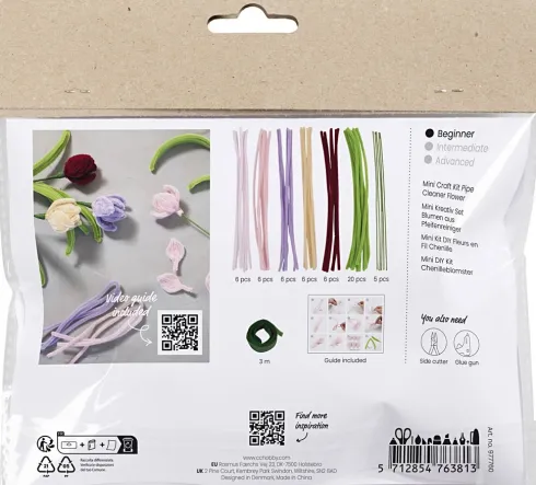 Mini DIY Kit Chenilleblomster - Tulipaner - Assorterede Farver