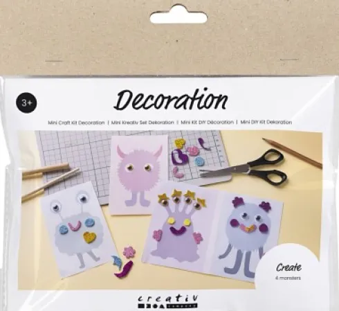Mini DIY Kit Dekoration - Monstercollage - Pastelblå - Pastelgrøn - Pastelpink - Pastellilla
