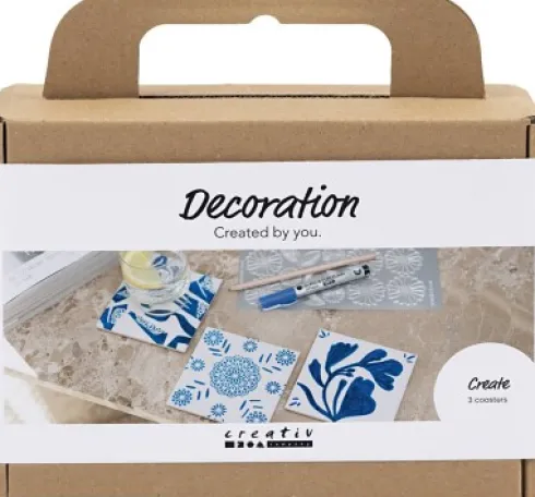 Mini DIY Kit Dekoration - Porcelæns Coasters - Blå