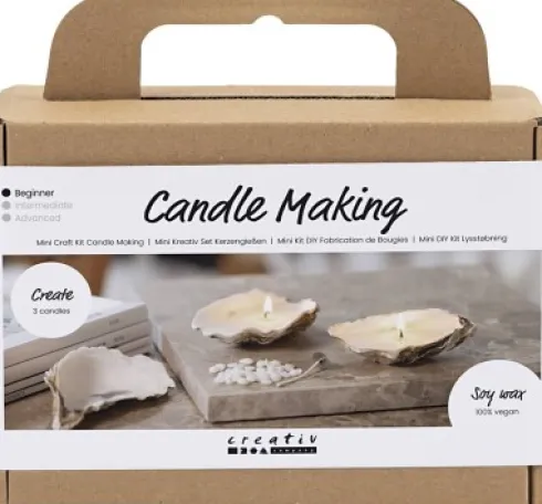 Mini DIY Kit Lysstøbning - Soyalys I Østersskaller - Off White - 1Pk