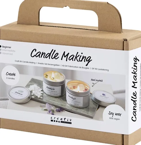 Mini DIY Kit Lysstøbning - Soyalys Med Aventurin Og Aventyst - Creme - Off White - 1Pk