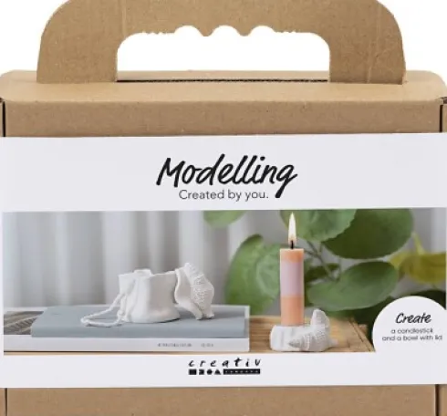 Mini DIY Kit Modellering - Lysestager Med Konkylier - Off White