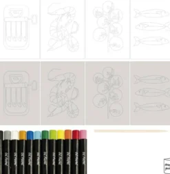 Mini DIY Kit Oliepastel - Fisk Og Skaldyr - Grå - Hvid