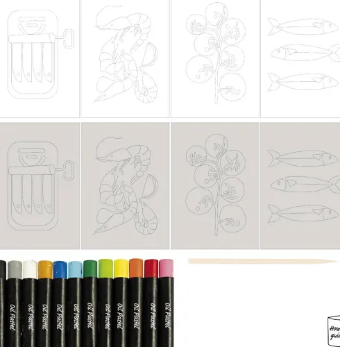 Mini DIY Kit Oliepastel - Fisk Og Skaldyr - Grå - Hvid