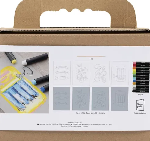 Mini DIY Kit Oliepastel - Fisk Og Skaldyr - Grå - Hvid