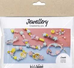 Mini DIY Kit Smykker - Halskæde - Armbånd - Hårpynt - Lys Blå - Lys Rød - Gul