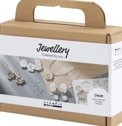 Mini DIY Kit Smykker - Øreringe - Armbånd Og Halskæde Med Blomsterdesign - Beige - Lys Pudder - Varm Beige