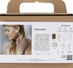 Mini DIY Kit Smykker - Øreringe - Armbånd Og Halskæde Med Blomsterdesign - Beige - Lys Pudder - Varm Beige