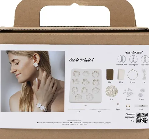 Mini DIY Kit Smykker - Øreringe - Armbånd Og Halskæde Med Blomsterdesign - Beige - Lys Pudder - Varm Beige