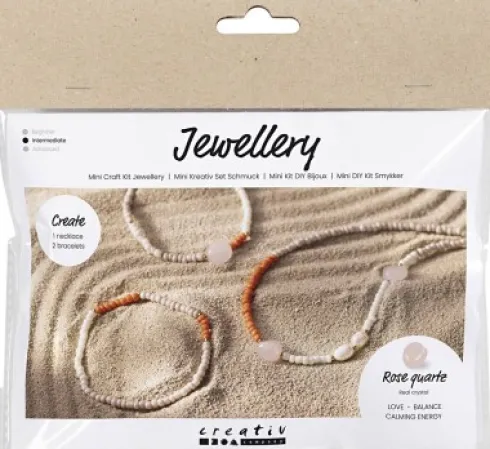 Mini DIY Kit Smykker - Rosakvartshalskæde Og -Armbånd
