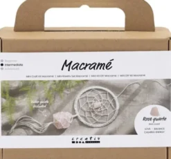 Mini DIY Macramé Kit - Drømmefanger Med Rosenkvarts Krystal - Lys Rosa Hvid