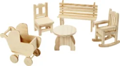 Minimøbler - Stol - Bænk - Gyngestol - Bord - Barnevogn - H 5,8-10,5 CM - 50 Stk