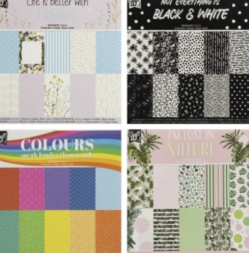 Mønstret Papir Blok - 15X15 CM - 100 G - 30 Ark - Assorteret