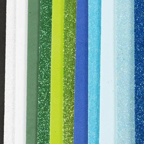 Mosgummi Ark - Str. 14X25 CM - Tykkelse 2 MM - Blå/Grøn Harmoni - 12 Ark