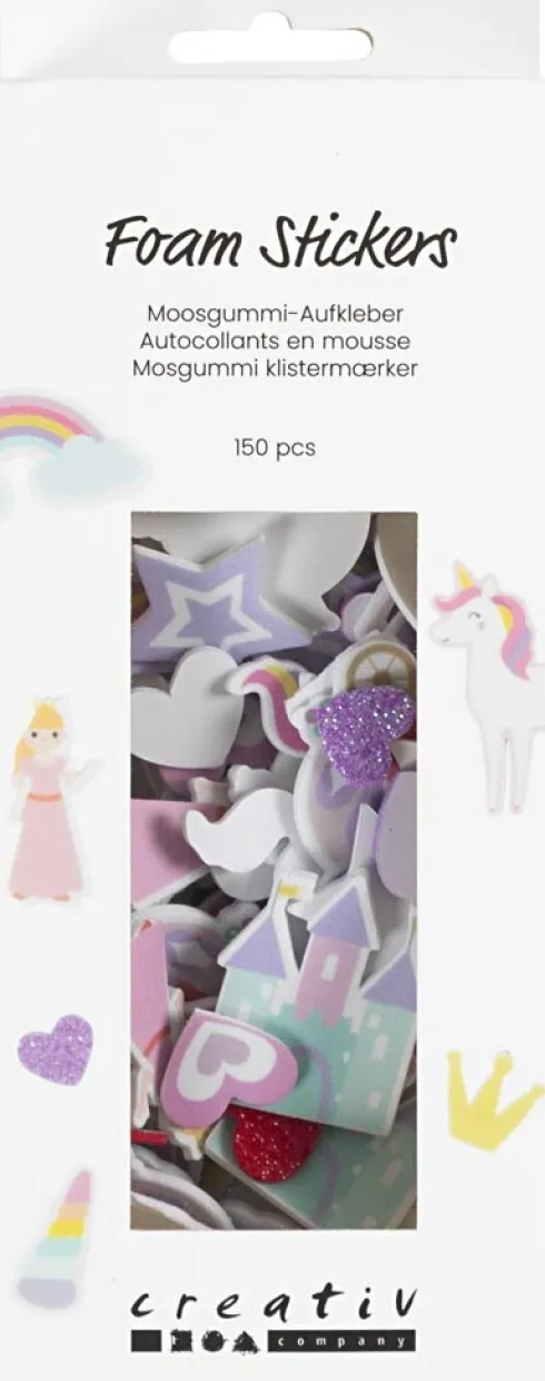 Mosgummi Klistermærker - Hjerte - Prinsesse - Enhjørning - Selvklæbende - Str. 13-50 MM - Lilla/Pink Harmoni - 150 Stk