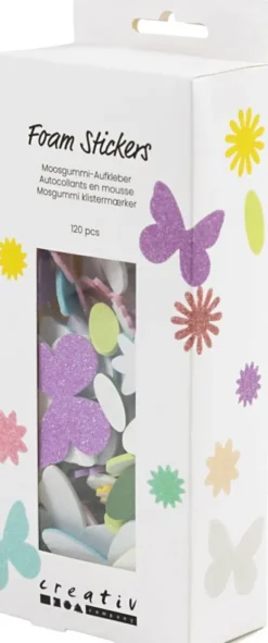 Mosgummi Klistermærker - Sommerfugl - Blomst - Blad - Selvklæbende - Str. 9-43 MM - Pastelfarver - 120 Stk