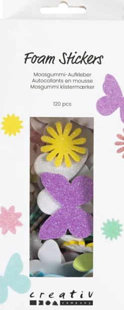 Mosgummi Klistermærker - Sommerfugl - Blomst - Blad - Selvklæbende - Str. 9-43 MM - Pastelfarver - 120 Stk