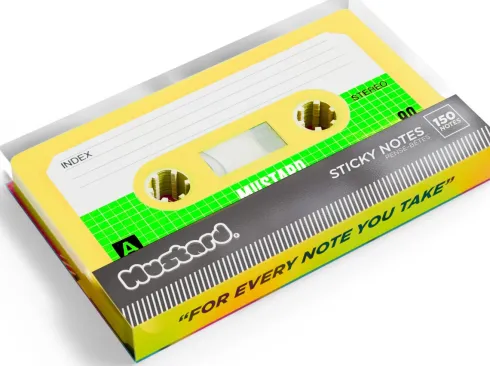 Mustard - Cassette Sticky Notes - 3 Inches By 2 Inches