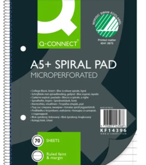 Notesblok - A5 - Linjeret - Spiral - 70 Sider