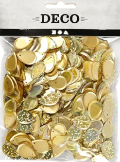 Pailletter - Dråbe - Str. 14X19 MM - Guld - 50 G
