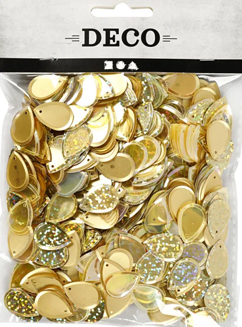 Pailletter - Dråbe - Str. 14X19 MM - Guld - 50 G