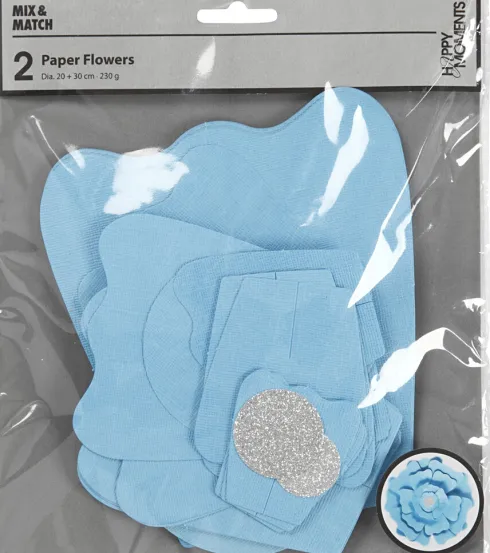 Papirblomster - Ø 15+25 CM - 230 G - Lyseblå - 2 Stk