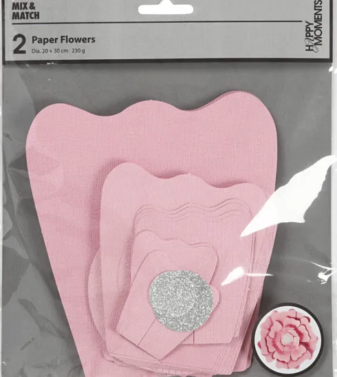 Papirblomster - Ø 15+25 CM - 230 G - Lyserød - 2 Stk