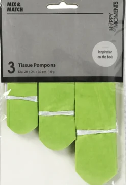 Papir Pomponer - Ø 20+24+30 CM - 16 G - Limegrøn - 3 Stk