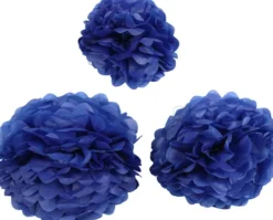 Papir Pomponer - Ø 20+24+30 CM - 16 G - Mørk Blå - 3 Stk
