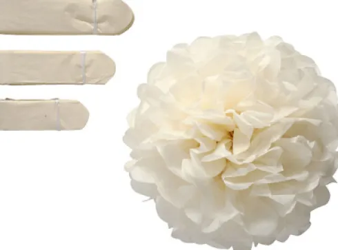 Papir Pomponer - Ø 20+24+30 CM - 16 G - Råhvid - 3 Stk