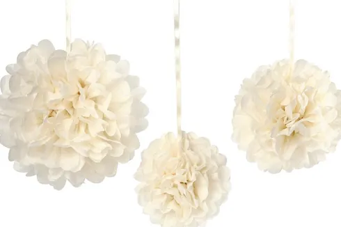 Papir Pomponer - Ø 20+24+30 CM - 16 G - Råhvid - 3 Stk