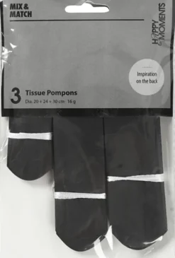 Papir Pomponer - Ø 20+24+30 CM - 16 G - Sort - 3 Stk