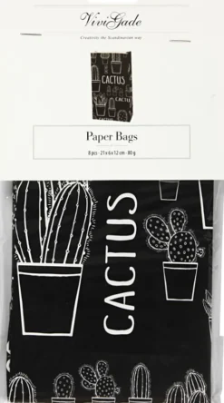 Papirposer - Kaktus - Sort - 21X6X12 CM - 80 G - 8 Stk