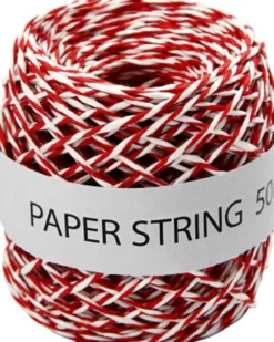 Papirsnor - Tykkelse 1 MM - Rød/Hvid - 50 M