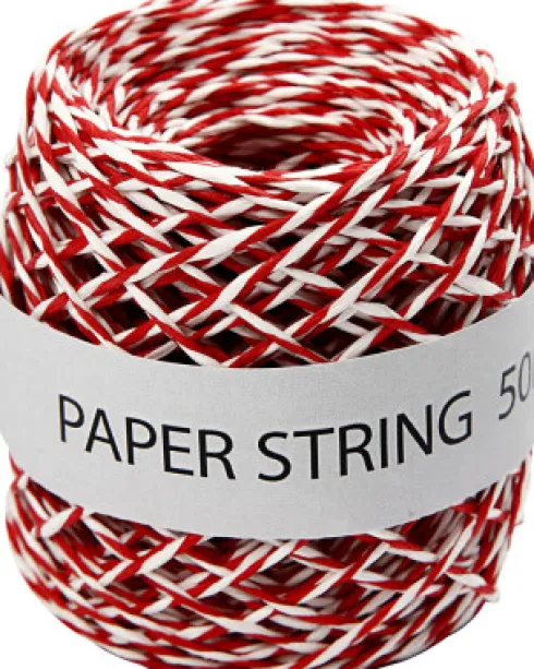 Papirsnor - Tykkelse 1 MM - Rød/Hvid - 50 M