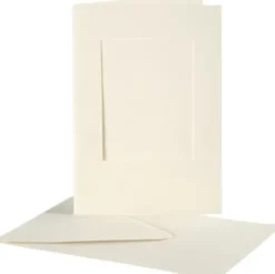 Passepartoutkort Med Kuvert - Rektangulær - Kort Str. 10,5X15 CM - Kuvert Str. 11,5X16,5 CM - Råhvid - 10 Sæt