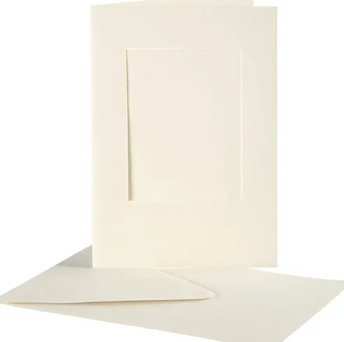 Passepartoutkort Med Kuvert - Rektangulær - Kort Str. 10,5X15 CM - Kuvert Str. 11,5X16,5 CM - Råhvid - 10 Sæt