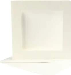 Passepartoutkort Med Kuvert - Kort Str. 12,5X12,5 CM - Kuvert Str. 13,5X13,5 CM - Råhvid - 10 Sæt