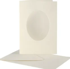 Passepartoutkort Med Kuvert - Oval - Kort Str. 10,5X15 CM - Kuvert Str. 11,5X16,5 CM - Råhvid - 10 Sæt