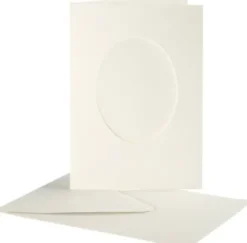 Passepartoutkort Med Kuvert - Oval - Kort Str. 10,5X15 CM - Kuvert Str. 11,5X16,5 CM - Råhvid - 10 Sæt