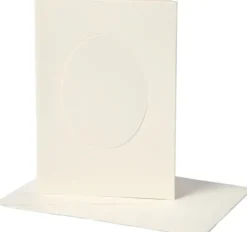 Passepartoutkort Med Kuvert - Oval - Kort Str. 10,5X15 CM - Kuvert Str. 11,5X16,5 CM - Råhvid - 10 Sæt