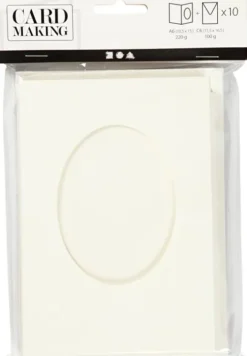 Passepartoutkort Med Kuvert - Oval - Kort Str. 10,5X15 CM - Kuvert Str. 11,5X16,5 CM - Råhvid - 10 Sæt